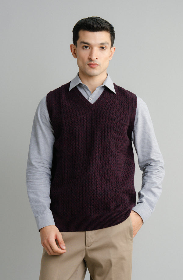 Lambs Wool V-Neck-Sleeve Less - Burgundy