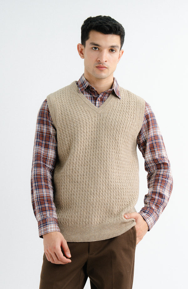 Lambs Wool V-Neck-Sleeve Less - Beige