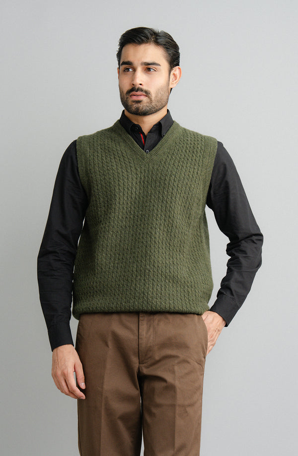 Lambs Wool V-Neck-Sleeve Less - Olive