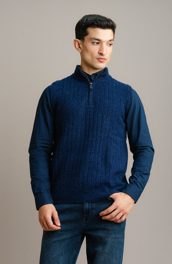 Lambs Wool Mock Neck Zipper-Sleeve Less