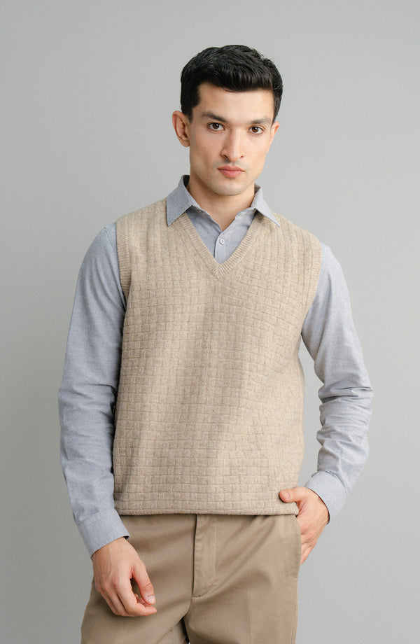 Lambs Wool V-Neck-Sleeve Less - Beige