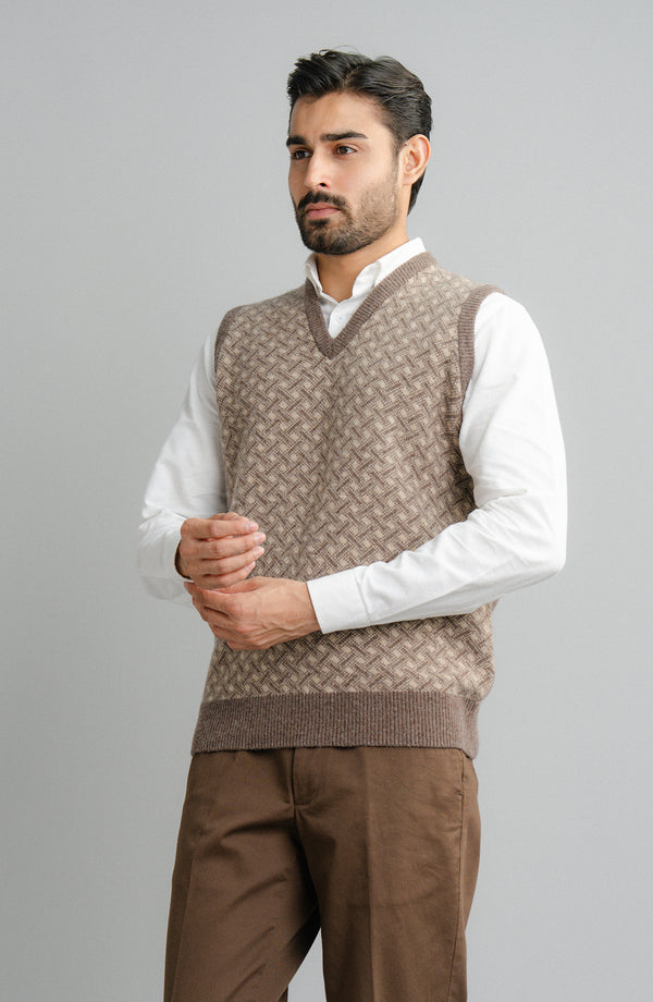 Lambs Wool V-Neck-Sleeve Less - Beige