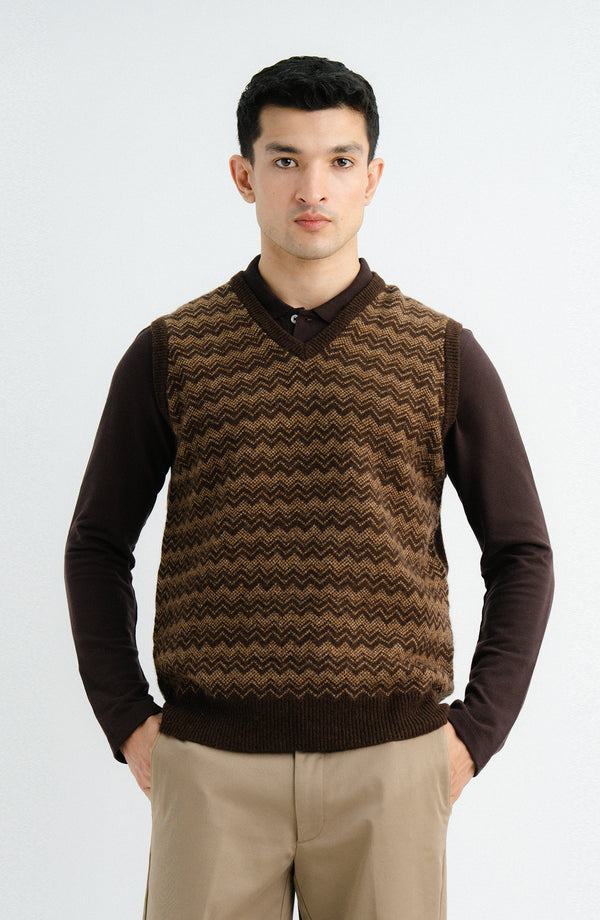 Lambs Wool V-Neck-Sleeve Less - Brown