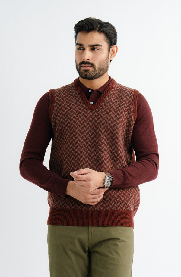 Lambs Wool V-Neck-Sleeve Less - Rust