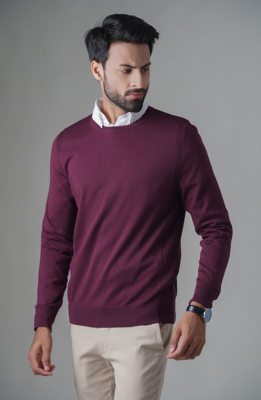 Merino - Crew Neck Sweater - Maroon – Cambridge Shop