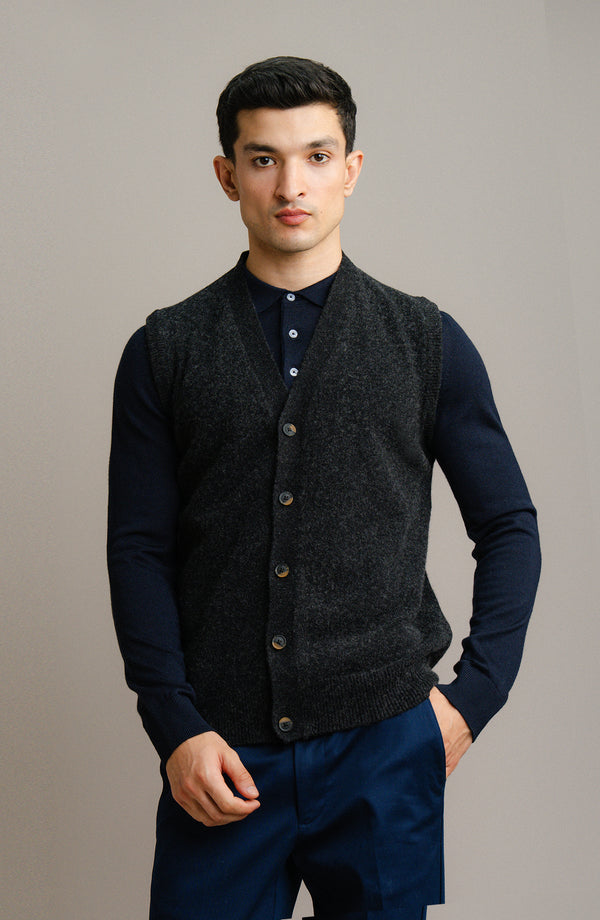 Sleeve-Less Cardigan - Charcoal