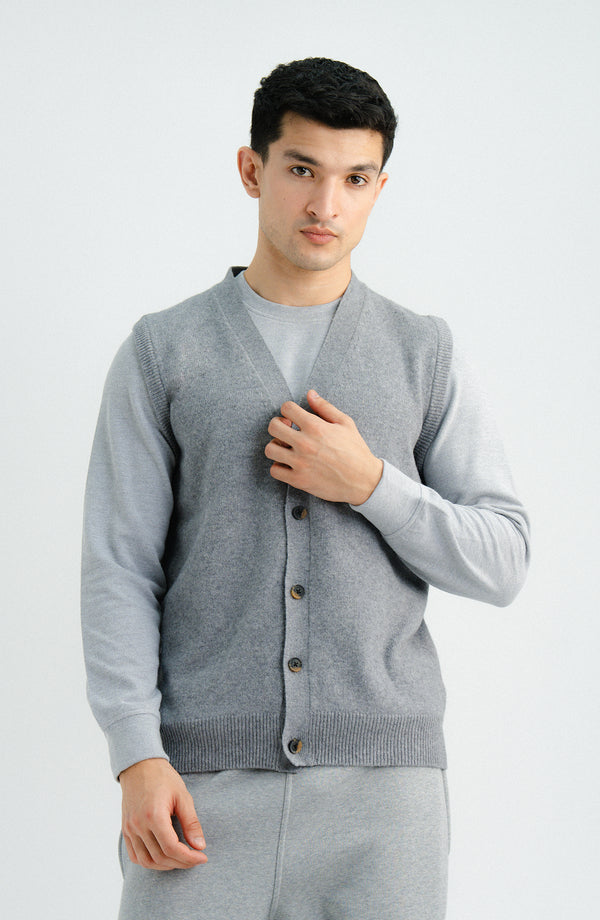 Sleeve-Less Cardigan-Grey