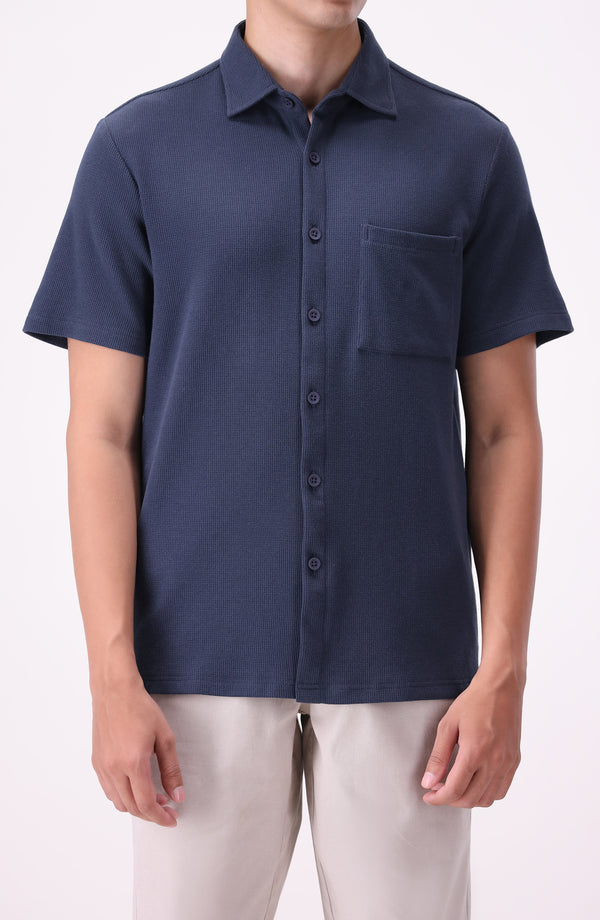 WAFFLE BUTTON  SHIRT - CORAL BLUE