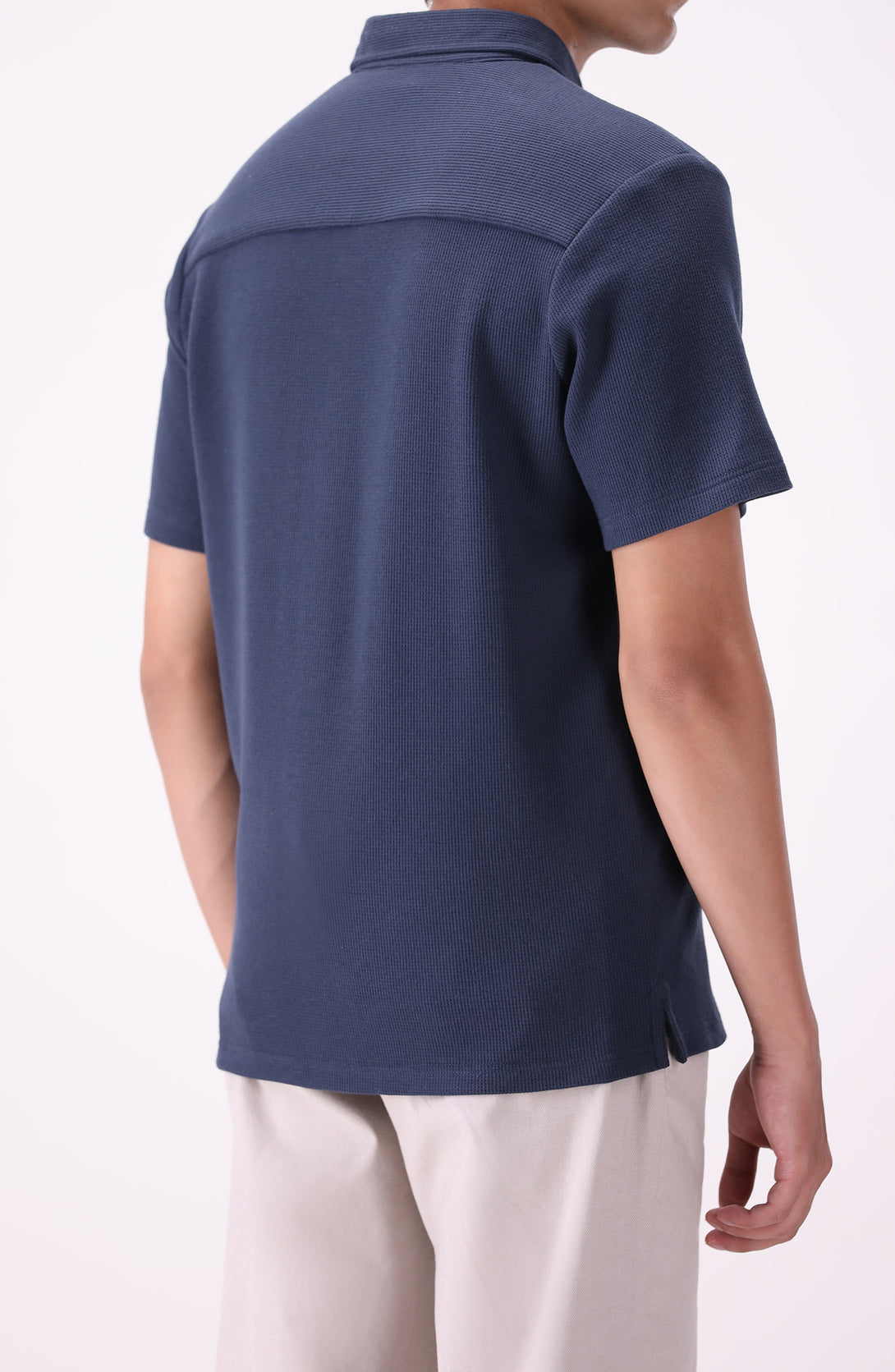 Button Coarl WAFFLE BUTTON SHIRT - CORAL BLUE