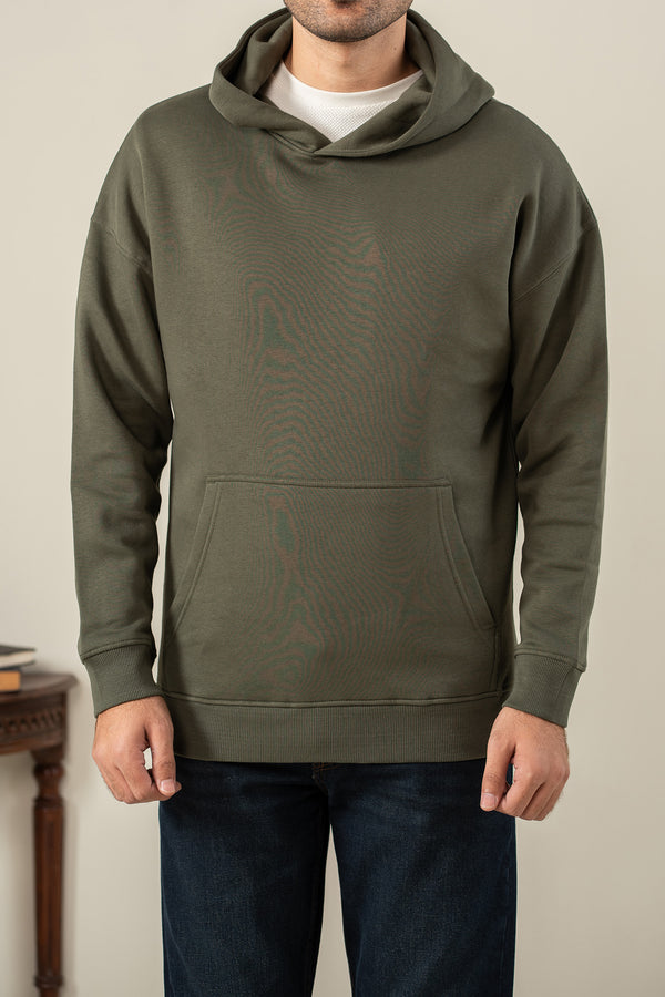 DROP SHOULDER SOLID HOODIE
