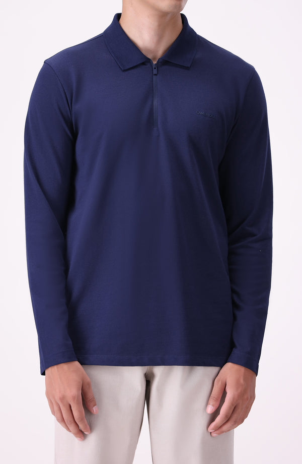 Performance Zipper Regular Fit Polo - Navy