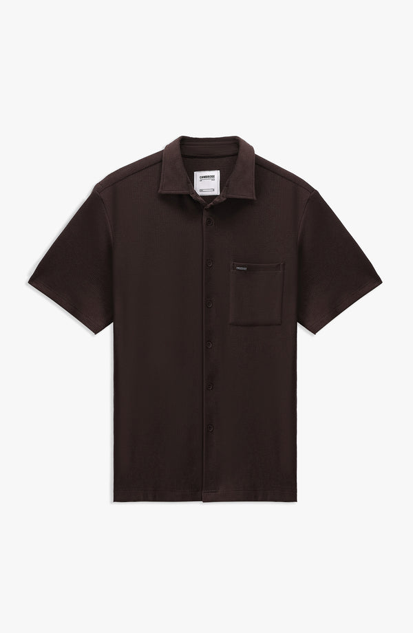 WAFFLE BUTTON  SHIRT - DARK BROWN