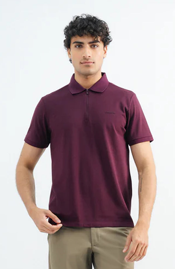 Performance Zipper Burgundy Polo Shirt