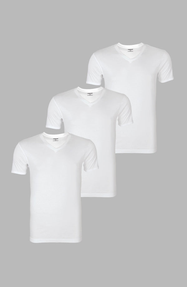 White Cotton Rib V-Neck (Pack of 3)