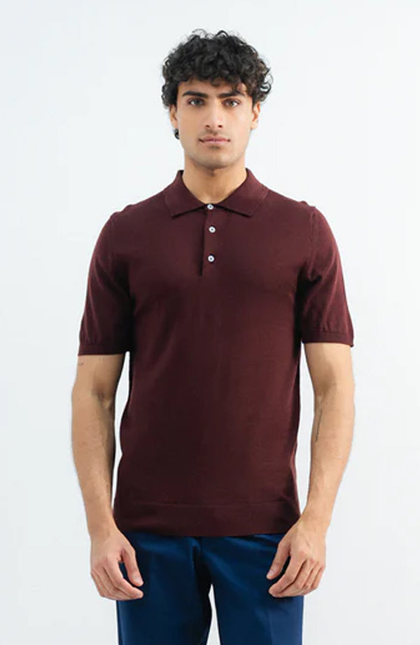 Wool Blend Polo - Burgundy