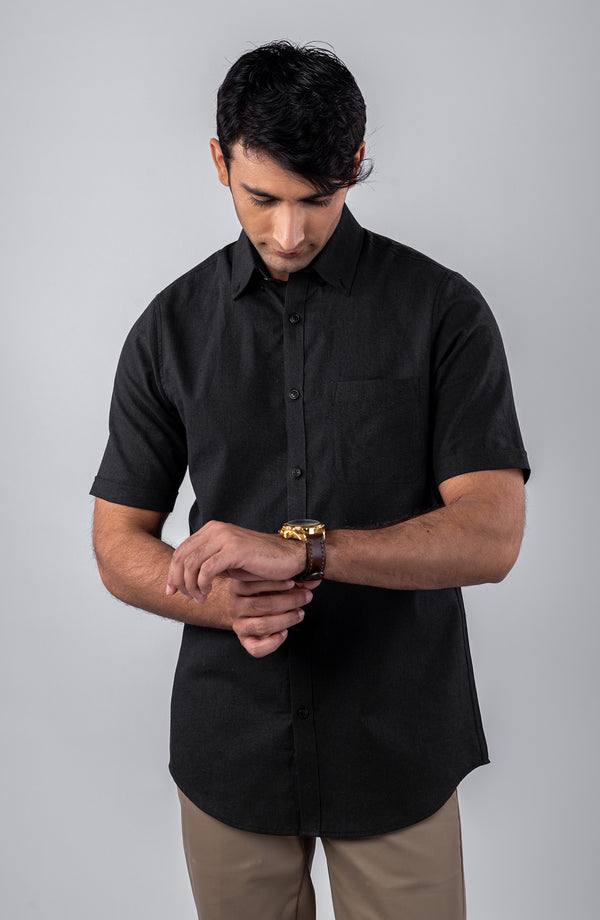 Black Cotton Linen Shirt