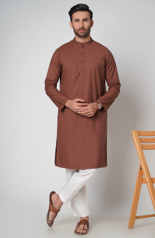 Brown Embroidered Kurta