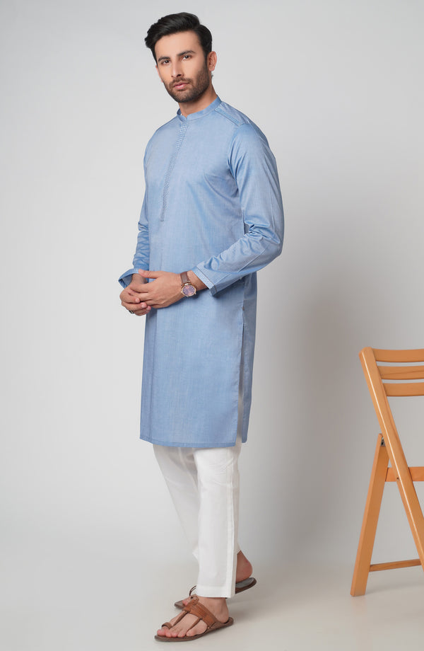 Denim Blue Embroidered Kurta