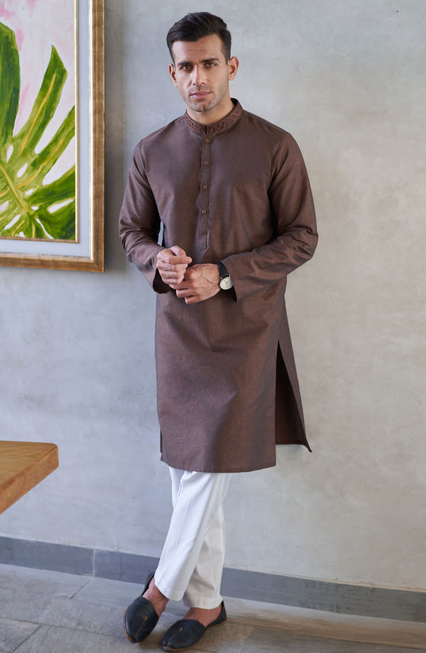 Embroidered Collar Cotton Linen kurta