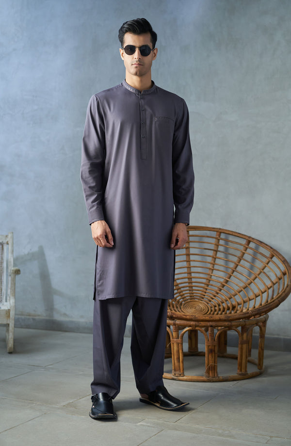 DARK GREY EMBROIDERED SUIT