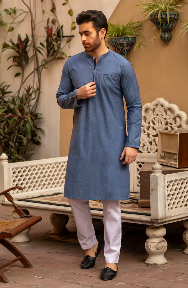 Denim Slub Blue Kurta