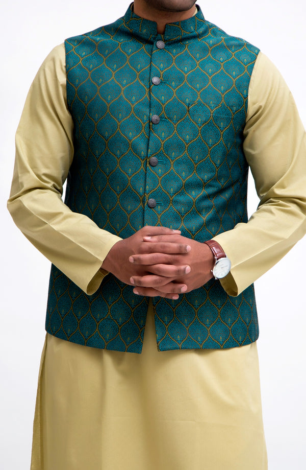 Green Jamawar Waistcoat