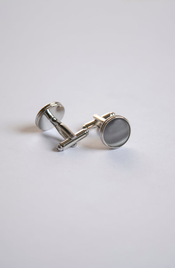 D-Grey Silver Round Cufflinks