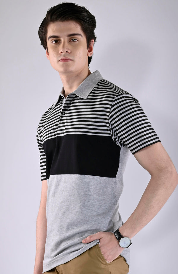 Grey T-Shirt With Black Stripes