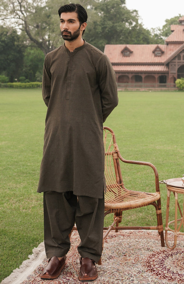 DARK OLIVE EMBROIDERED SUIT