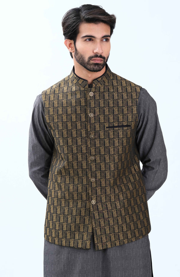 Green Jamawar Waistcoat