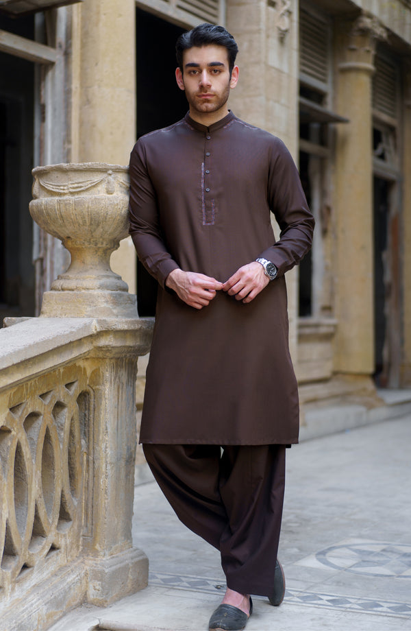 DARK BROWN EMBROIDERED SUIT