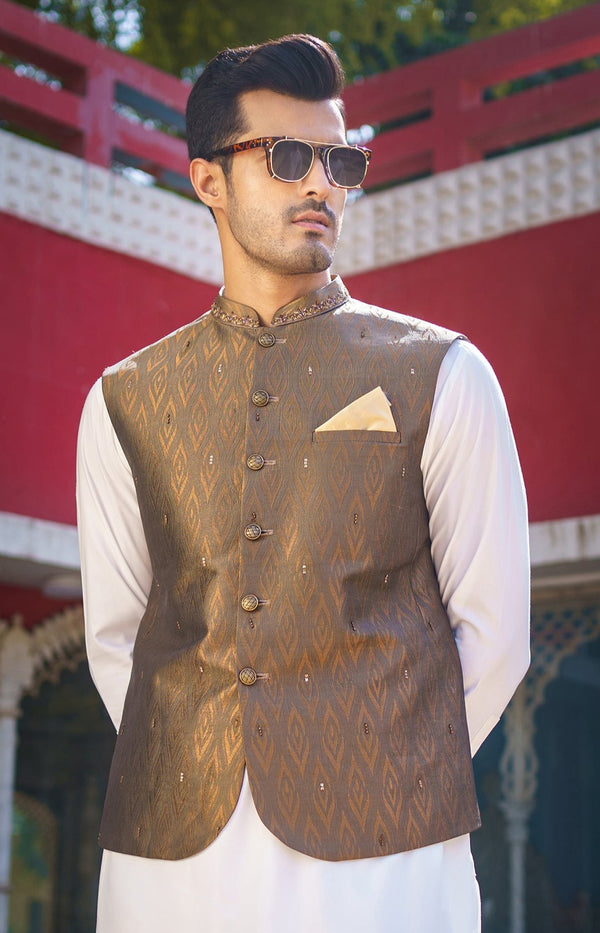 Embroidered Jamawar Waistcoat