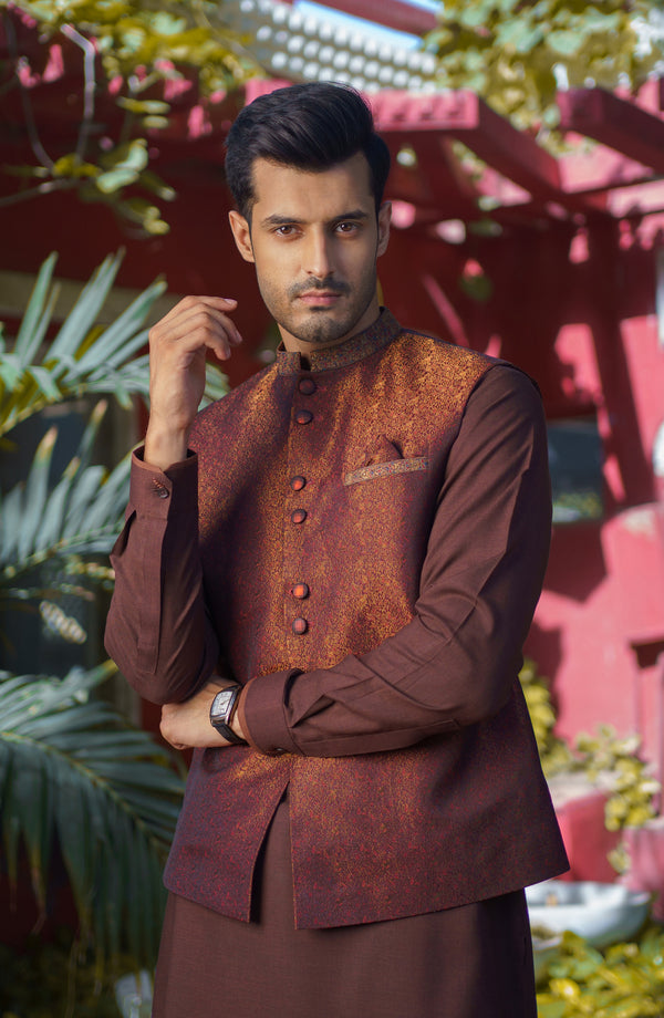 Embroidered Jamawar Waistcoat