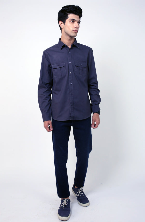 Dark Blue Untucked Shirt