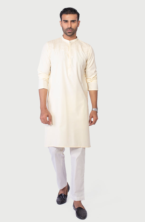 Dobby Cotton Embroidered Kurta