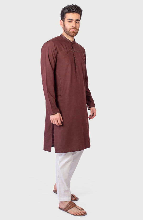 Cotton Slub Embroidered Kurta