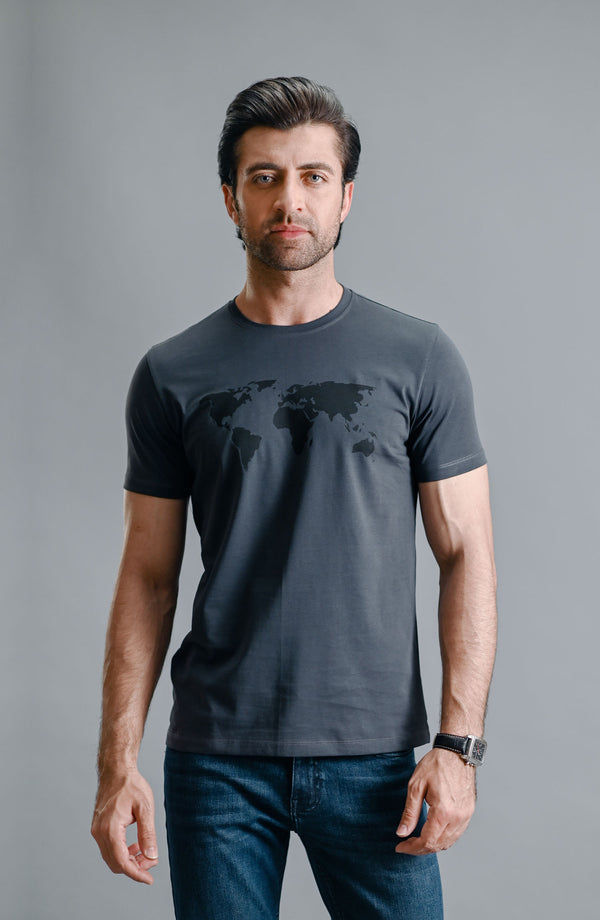 HALF SLEEVE GRAPHIC TEE - DARK GREY (6557135601750)