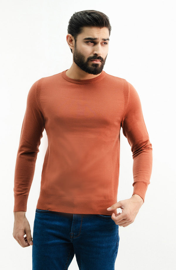 Merino - Crew Neck Sweater - Rust